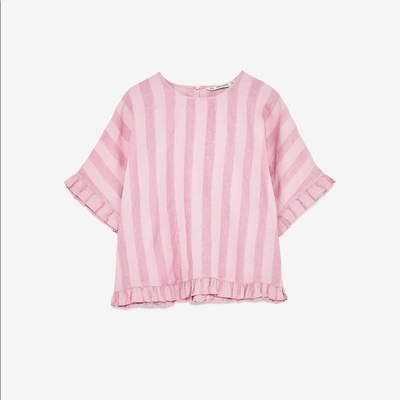 Zara Ruffled Linen Blouse S - Picture 3 of 7
